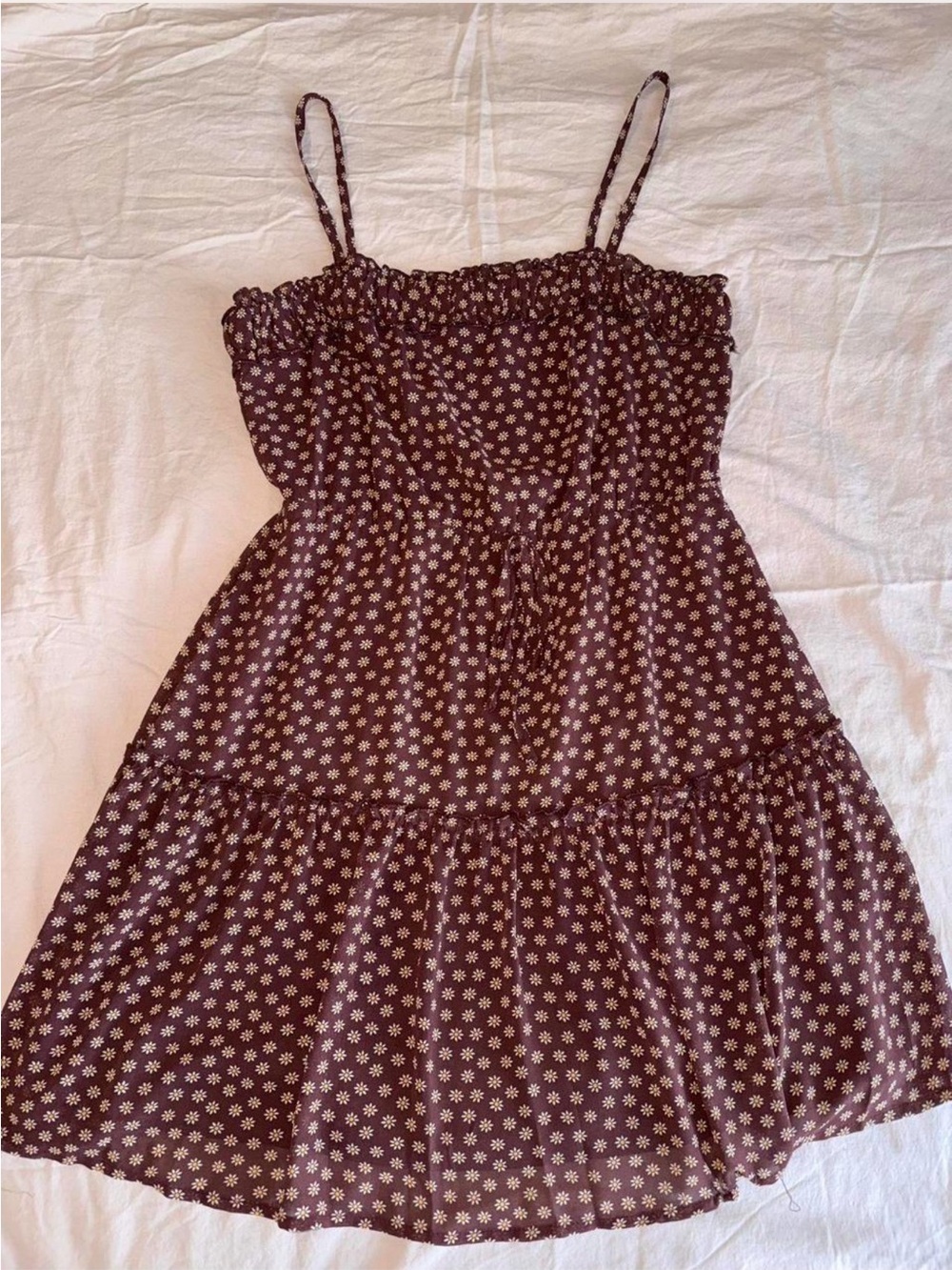 Papaya Brown Floral Tiered Sundress with Spaghetti Straps